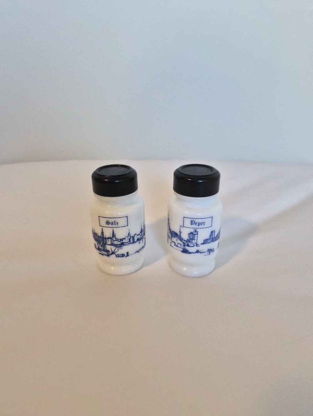 White and Blue Porcelain Salt and Pepper Shakers - Set of 2